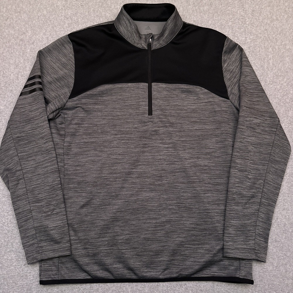 Adidas Golf 1/4 Zip Pullover Men's Medium Gray 3‎ Stripe Performance Stretch EUC